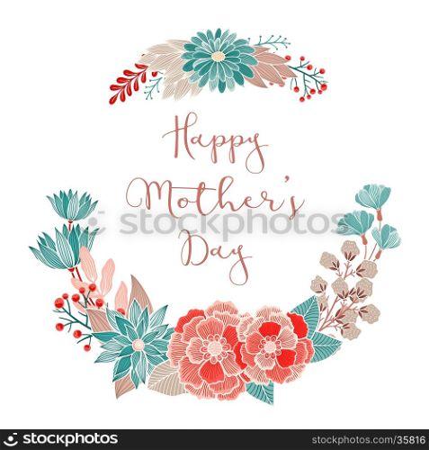 Happy Mothers Day floral card. Invitation, Save the date, RSVP, Reception, Thank you, birthday, holiday card template with floral background. Isolated vector.