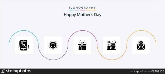Happy Mothers Day Glyph 5 Icon Pack Including . coffee . mala. tea cup . mom
