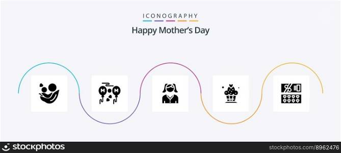 Happy Mothers Day Glyph 5 Icon Pack Including cupcake . mom . woman. female