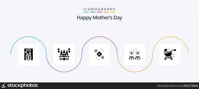Happy Mothers Day Glyph 5 Icon Pack Including jewel . mom . timer. watch