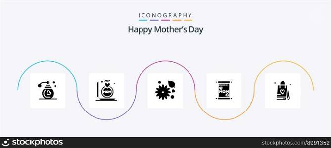 Happy Mothers Day Glyph 5 Icon Pack Including mother. card . mother. buttercup flower