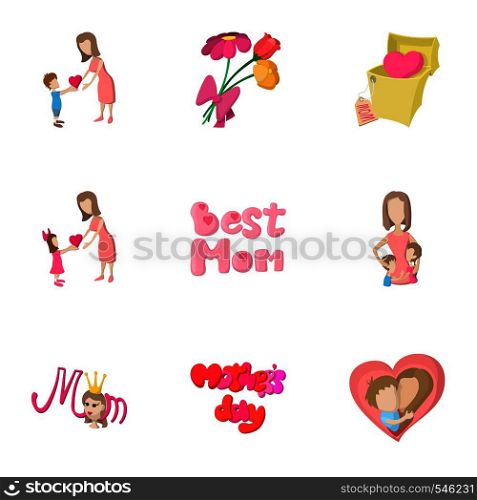 Happy mothers day icons set. Cartoon illustration of 9 happy mothers day vector icons for web. Happy mothers day icons set, cartoon style