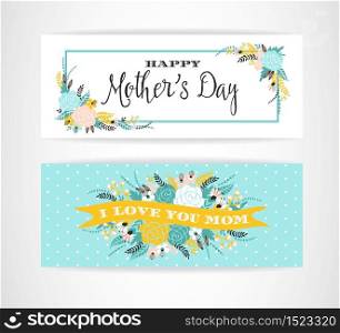 Happy Mothers Day lettering greeting banner with Flowers. Vector illustration. Happy Mothers Day lettering greeting banner with Flowers.