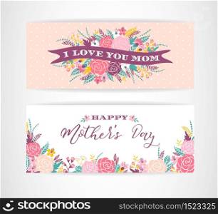 Happy Mothers Day lettering greeting banner with Flowers. Vector illustration. Happy Mothers Day lettering greeting banner with Flowers.