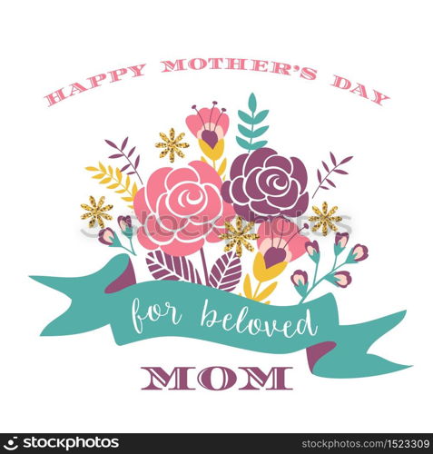 Happy Mothers Day lettering greeting card with Flowers. Vector illustration.. Happy Mothers Day lettering greeting card with Flowers.