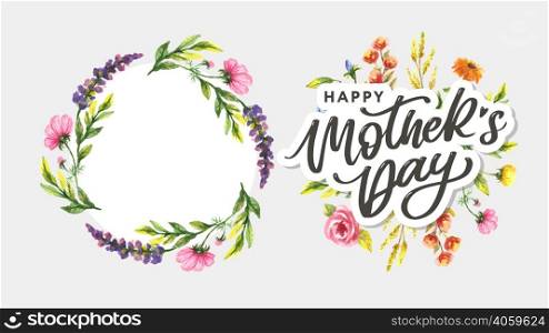 Happy Mothers Day lettering. Handmade calligraphy vector illustration. Mother&rsquo;s day card flowers. Happy Mothers Day lettering. Handmade calligraphy vector illustration. Mother&rsquo;s day card with flowers