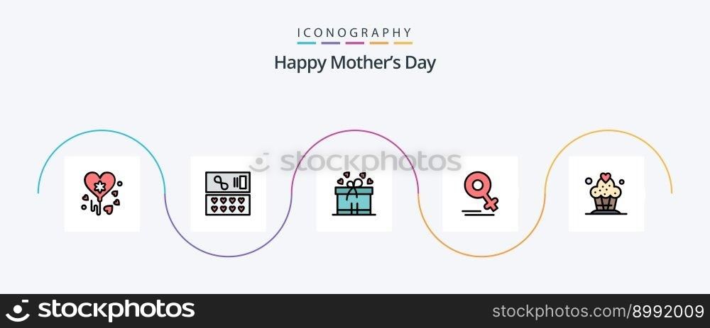 Happy Mothers Day Line Filled Flat 5 Icon Pack Including . desert. mom. cupcake. mom