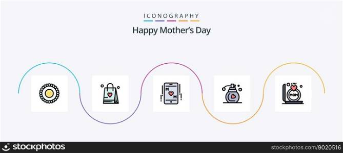 Happy Mothers Day Line Filled Flat 5 Icon Pack Including . mom. mom. gift. makeup