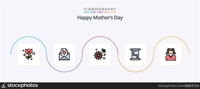 Happy Mothers Day Line Filled Flat 5 Icon Pack Including . woman. buttercup flower. mother. mother