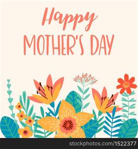 Happy Mothers Day. Vector illustration with flowers. Design element for card, poster, banner, and other use.. Happy Mothers Day. Vector illustration with flowers.