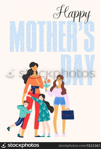 Happy Mothers Day. Vector illustration with woman and children. Design element for card, poster, banner, and other use.. Happy Mothers Day. Vector illustration with woman and children.