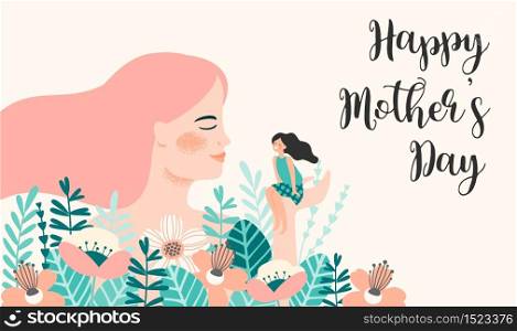Happy Mothers Day. Vector illustration with women and child. Design element for card, poster, banner, and other use.. Happy Mothers Day. Vector illustration with women and child.