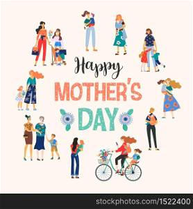Happy Mothers Day. Vector illustration with women and children. Design element for card, poster, banner, and other use.. Happy Mothers Day. Vector illustration with women and children