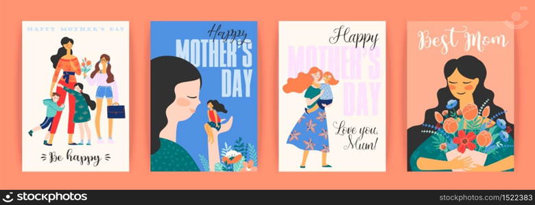 Happy Mothers Day. Vector templates with women and children. Design element for card, poster, banner, and other use.. Happy Mothers Day. Vector templates with women and children.