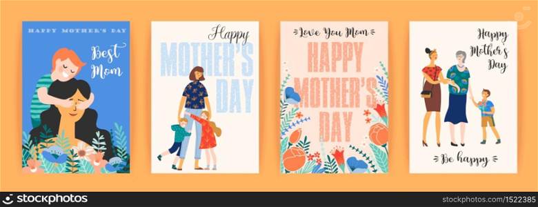 Happy Mothers Day. Vector templates with women and children. Design element for card, poster, banner, and other use.. Happy Mothers Day. Vector templates with women and children.
