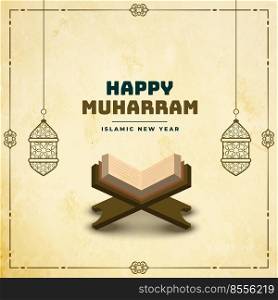 happy muharram background with holy book of quraan