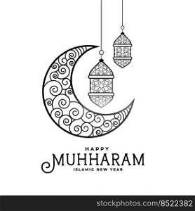 happy muharram decorative moon and card design