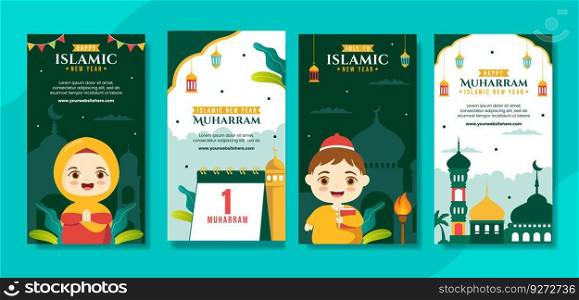 Happy Muharram Islamic New Year Social Media Stories Cartoon Hand Drawn Templates Background Illustration