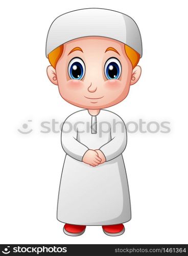 Happy muslim boy cartoon isolated on white background