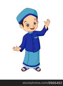 Happy muslim boy cartoon on white background