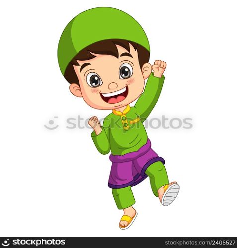 Happy muslim boy cartoon posing