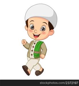Happy muslim boy cartoon walking