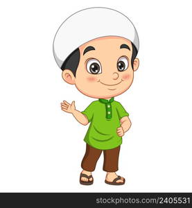 Happy muslim boy cartoon waving hand