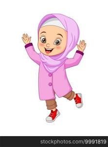 Happy muslim girl cartoon on white background