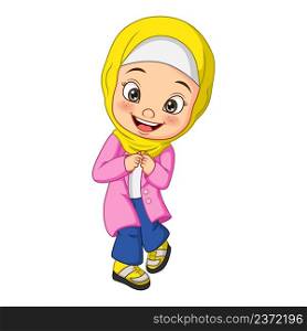 Happy muslim girl cartoon posing