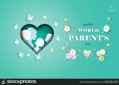 Happy National World Parents Day with Mom and Father, Children’s and Butterfly, Love of Father and Mother for Children, Vector Illustration Butterflieds with floral. For World Parents Day.