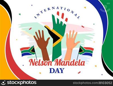 Happy Nelson Mandela International Day Vector Illustration on 18 July with South Africa Flag in Flat Cartoon Hand Drawn Landing Page Templates