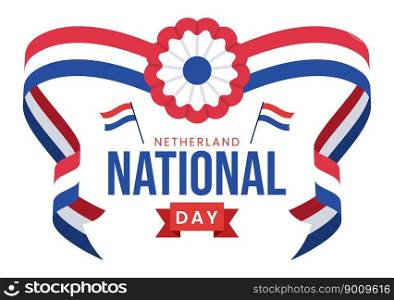 Happy Netherland National Day Illustration with Netherlands Flag for Web Banner or Landing Page in Flat Cartoon Hand Drawn Templates