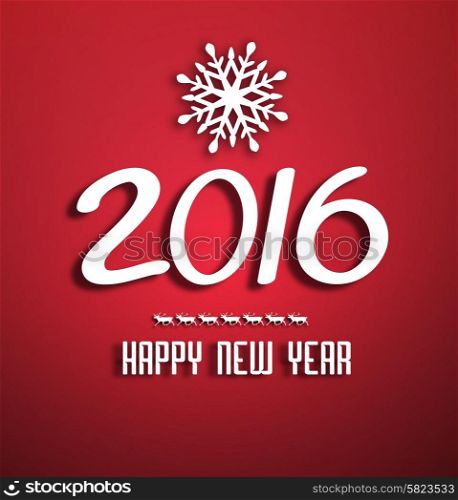 Happy New 2016 Year Background With Numbers, Snowflakes, Deers And Title Inscription With Shadows