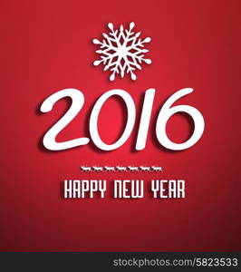 Happy New 2016 Year Background With Numbers, Snowflakes, Deers And Title Inscription With Shadows