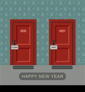 Happy new 2017 year concept with two doors symbolizing the year.
