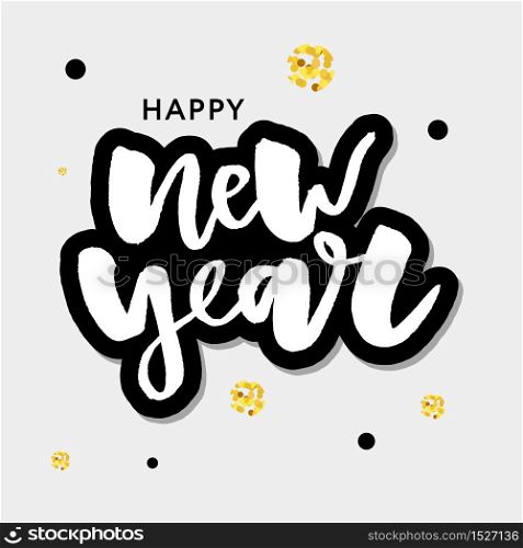 Happy New 2018 Year. Holiday Vector Illustration With Lettering Composition and Burst. Vintage Festive. Happy New 2018 Year. Holiday Vector Illustration With Lettering Composition and Burst. Vintage Festive Label