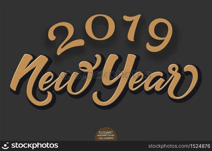 Happy New 2019 Year. Holiday Vector Volumetric Illustration With Lettering Composition. Elegant modern 3D handwritten winter calligraphy. Typography poster for cards, posters, banners etc. Happy New 2019 Year. Holiday Vector Volumetric Illustration With Lettering Composition. Elegant modern 3D handwritten winter calligraphy. Typography poster for cards, posters, banners etc.