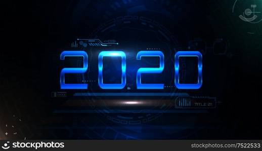 Happy New 2020 Year. Futuristic Glowing Festive Background. Future Technology Template - Illustration Vector. Happy New 2020 Year. Futuristic Glowing Festive Background. Future Technology Template