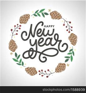 Happy New 2020 Year. Holiday Vector Illustration With Lettering Composition with burst 2020. Happy New 2020 Year. Holiday Vector Illustration With Lettering Composition with burst Christmas