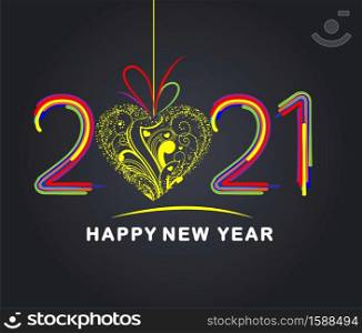 Happy New 2021 Year! Heart header design. Christmas flyer template