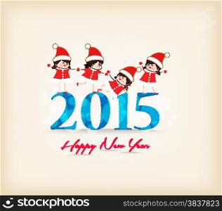 Happy New Year 201`5 with kids as santa claus