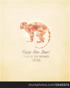 Happy New Year 2016 background with a monkey made out of polygons. Year of the Monkey concept. Vector.