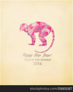 Happy New Year 2016 background with a monkey made out of polygons. Year of the Monkey concept. Vector