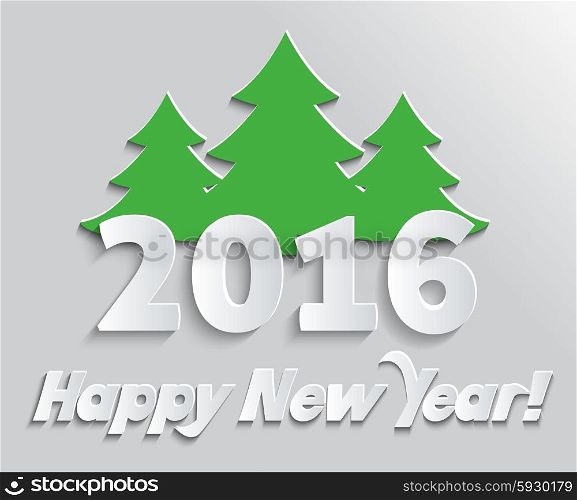 Happy new year 2016 banner with tree. Greeting celebration, holiday annual winter, decor poster, decoration congratulation, postcard event illustration