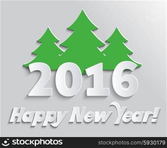 Happy new year 2016 banner with tree. Greeting celebration, holiday annual winter, decor poster, decoration congratulation, postcard event illustration
