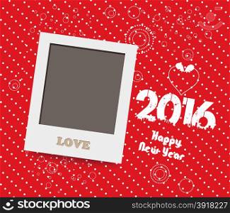 Happy New Year 2016. Blank instant photo frame lovely on red background