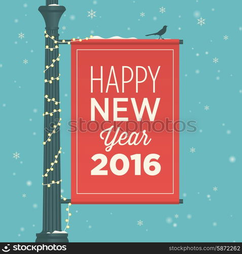 Happy new year 2016 card, street sign, editable vector design