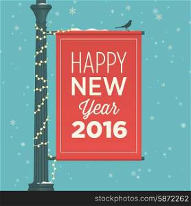 Happy new year 2016 card, street sign, editable vector design