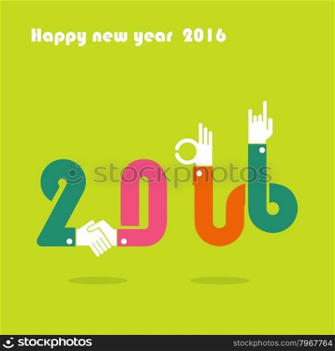 Happy New Year 2016.Colorful greeting card design.Vector illustration for holiday design. Party poster, greeting card, banner or invitation template.