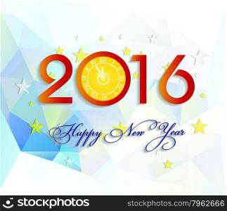 Happy New Year 2016 colorful greeting card in polygonal origami style